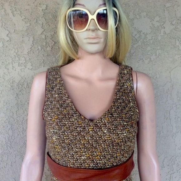 NWT Dolce & Gabbana Sz 6/8 Brown Tweed Leather Midi Designer Dress PLEASE HELP - Picture 6 of 16